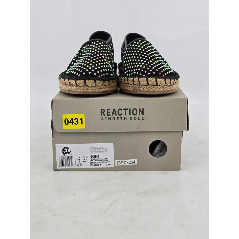 Kenneth Cole Reaction Bonne Espadrille Womens Size 6 Black Crystal Mesh - New